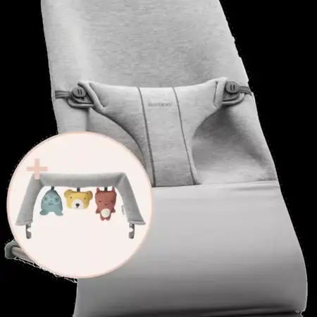 BabyBjörn - Wipstoeltje Bliss - 3D Jersey Lichtgrijs & Speelboog Knuffelvriendjes