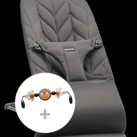 BabyBjörn - Wipstoeltje Bliss - Geweven kroonblad quilt Antraciet incl Speelgoed Ondeugende oogjes