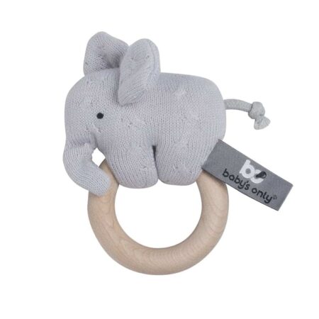 Baby's Only - Houten rammelaar olifant zilvergrijs
