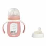 Beaba - 2-in-1 glazen meegroeifles 210ml + siliconen hoes oudroze