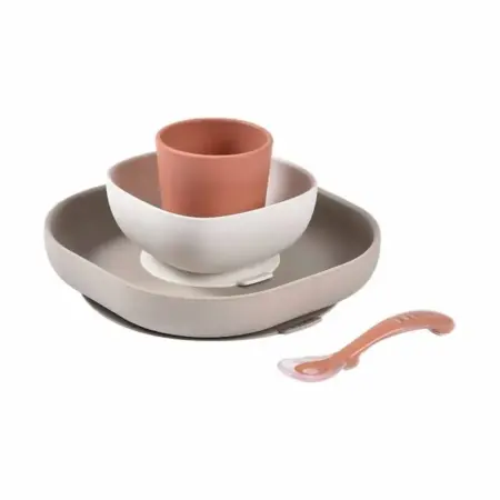Beaba - 4-delig siliconen serviesset TERRACOTTA