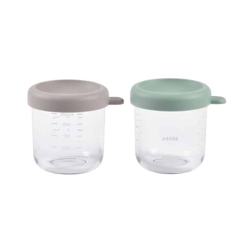 Beaba - Set van 2 glazen bewaarpotjes 250 ml Green/Gazelle