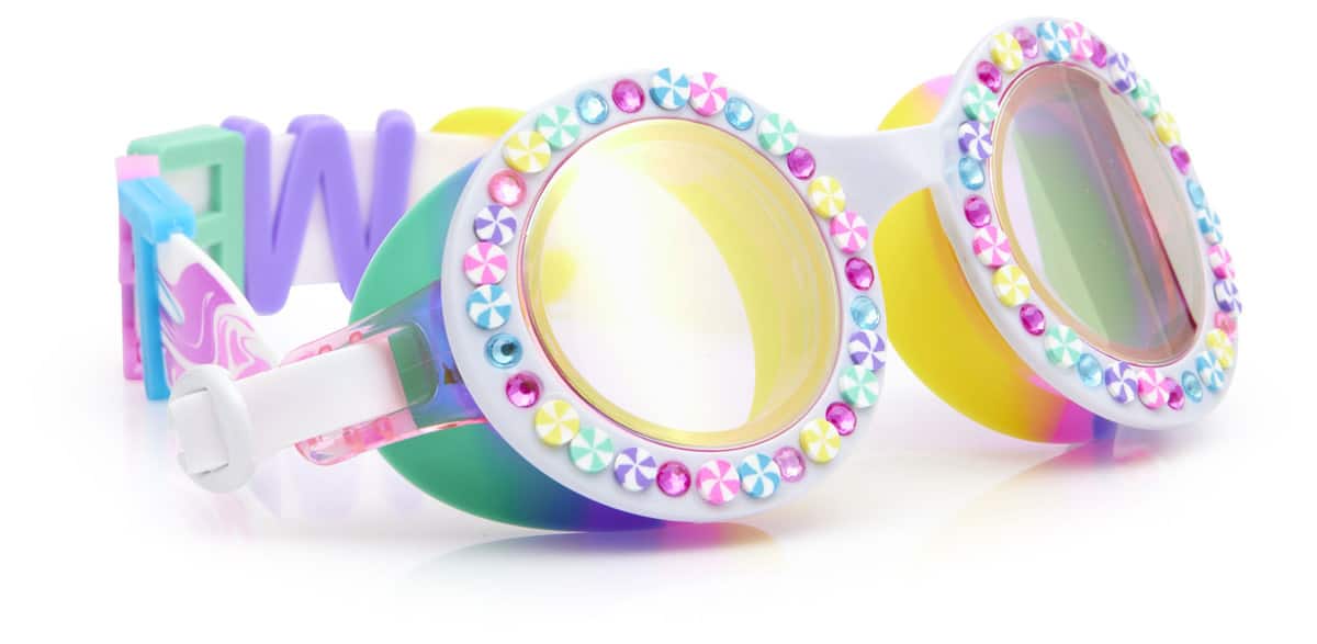Bling2o - ZWEMBRIL: BRIGHT STRIPE - Rainbow Ribbon, meerkleurig, siliconen, aanpasbare hoofdband, 100% UV bescherming, anti-condens, in doorzichtige bewaardoos, 6+