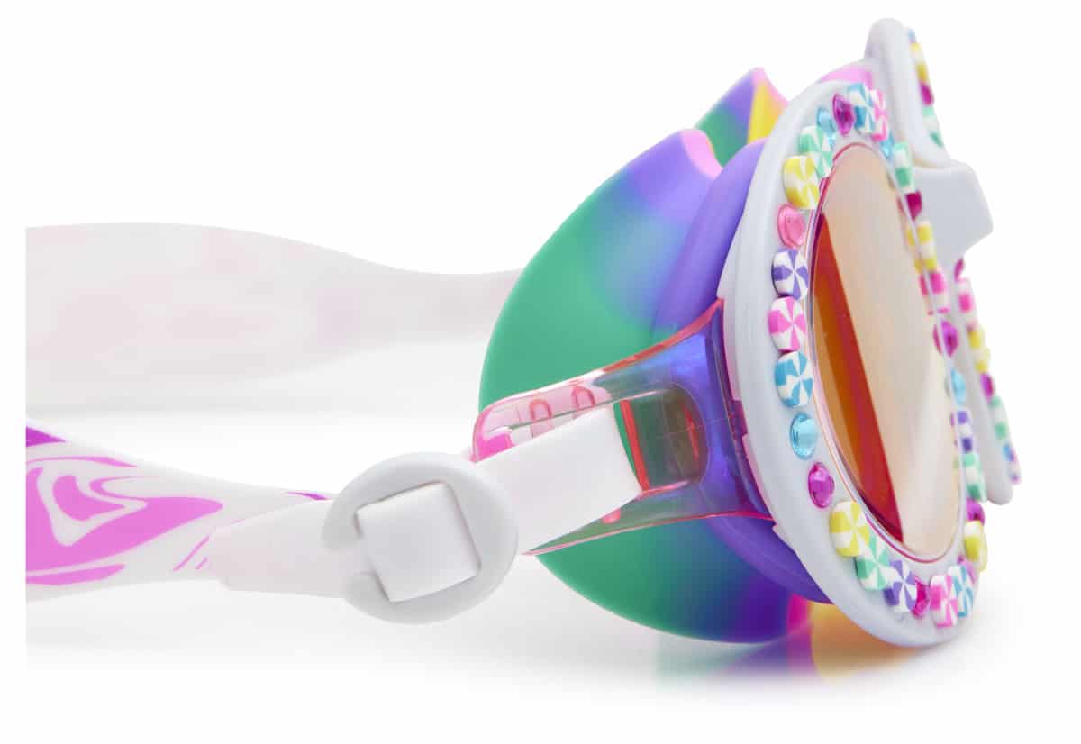 Bling2o - ZWEMBRIL: BRIGHT STRIPE - Rainbow Ribbon, meerkleurig, siliconen, aanpasbare hoofdband, 100% UV bescherming, anti-condens, in doorzichtige bewaardoos, 6+