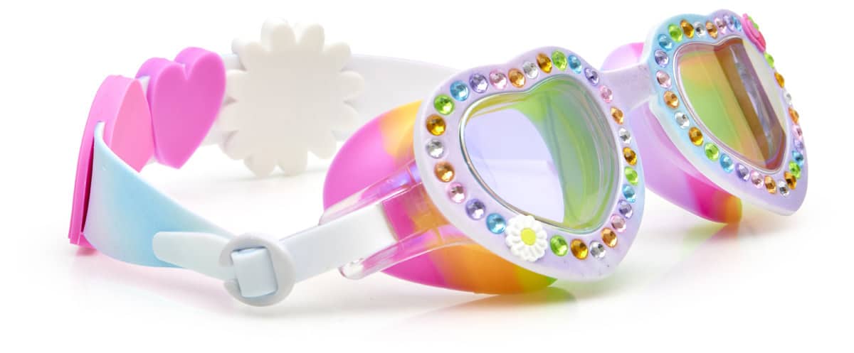 Bling2o - ZWEMBRIL: DAISY - Bright Bouquet, meerkleurig, siliconen, aanpasbare hoofdband, 100% UV bescherming, anti-condens, in doorzichtige bewaardoos, 6+