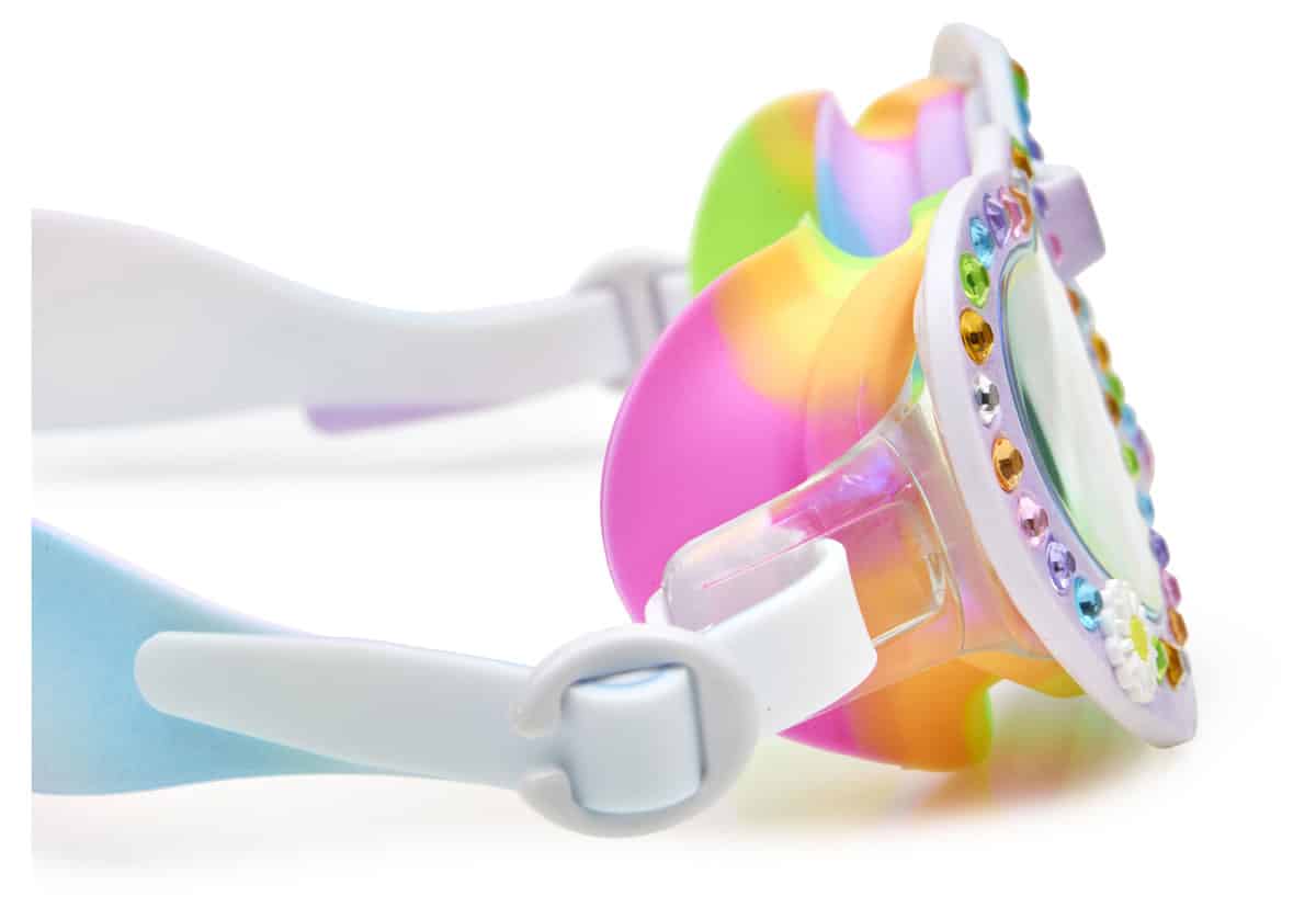 Bling2o - ZWEMBRIL: DAISY - Bright Bouquet, meerkleurig, siliconen, aanpasbare hoofdband, 100% UV bescherming, anti-condens, in doorzichtige bewaardoos, 6+