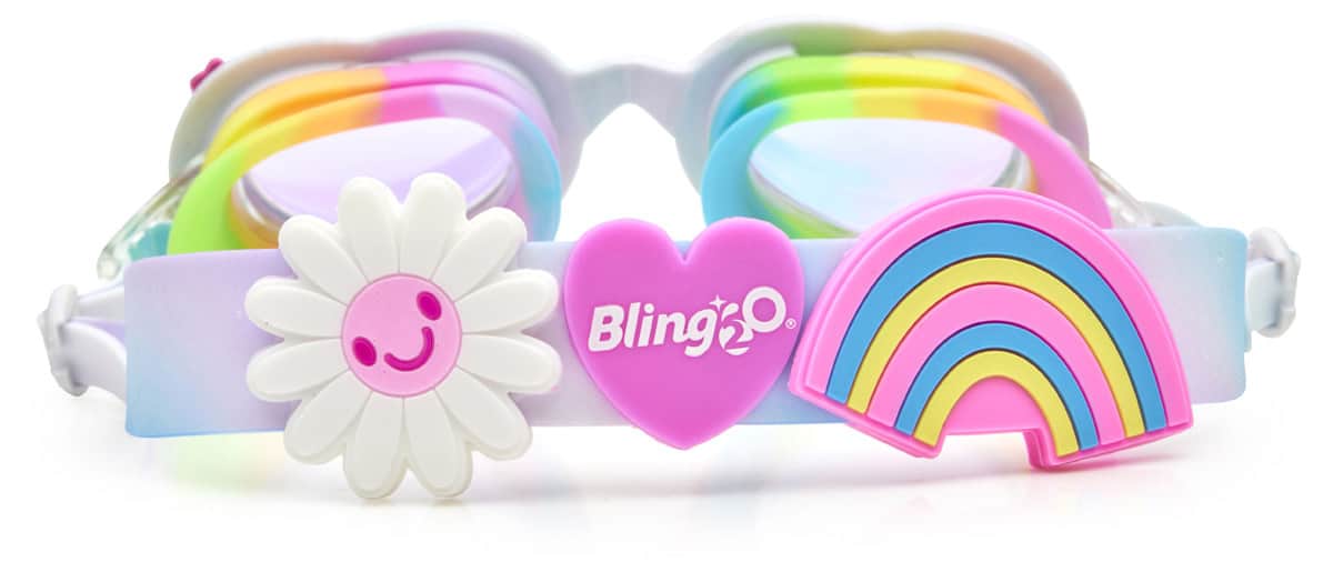 Bling2o - ZWEMBRIL: DAISY - Bright Bouquet, meerkleurig, siliconen, aanpasbare hoofdband, 100% UV bescherming, anti-condens, in doorzichtige bewaardoos, 6+