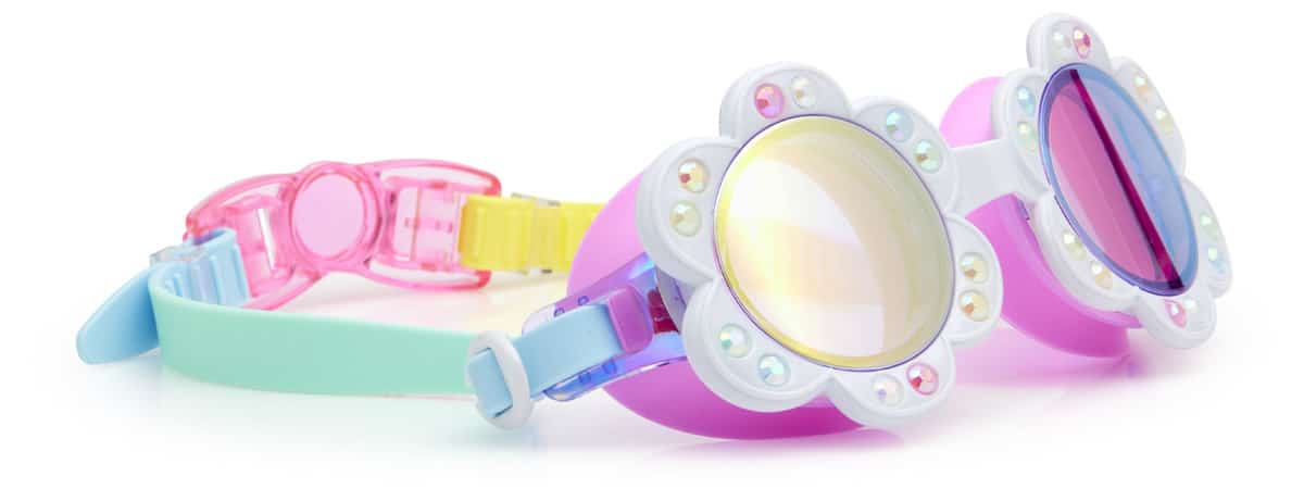 Bling2o - ZWEMBRIL: DANDI - Blanch Blossom, meerkleurig, siliconen, aanpasbare hoofdband, 100% UV bescherming, anti-condens, in doorzichtige bewaardoos, 6+