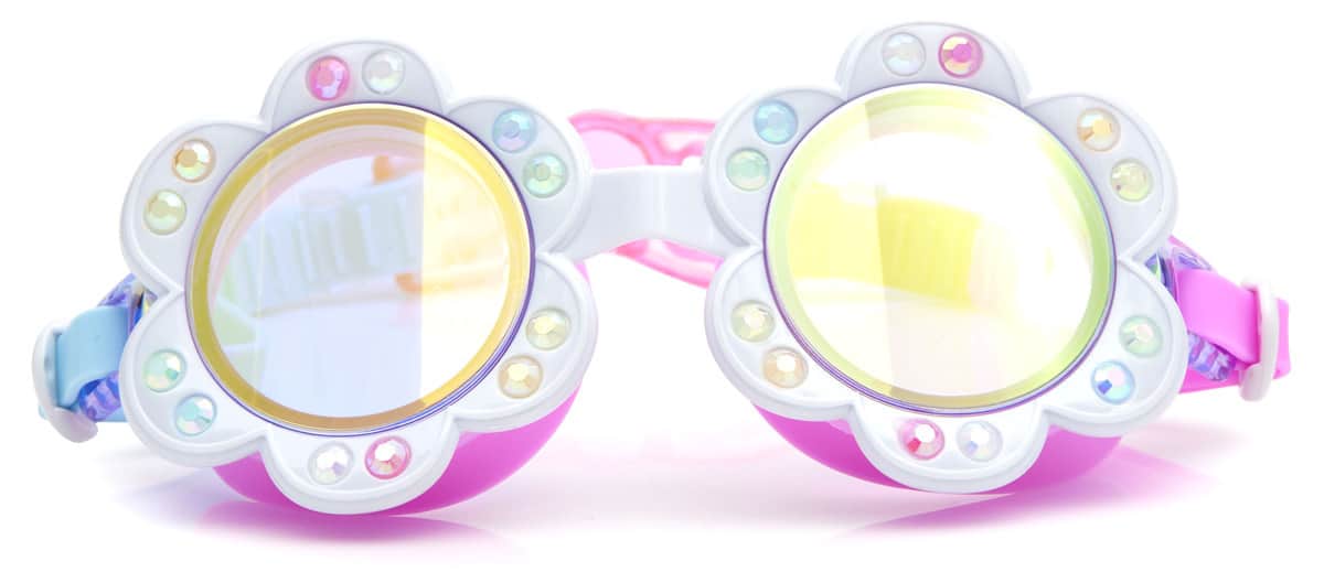 Bling2o - ZWEMBRIL: DANDI - Blanch Blossom, meerkleurig, siliconen, aanpasbare hoofdband, 100% UV bescherming, anti-condens, in doorzichtige bewaardoos, 6+