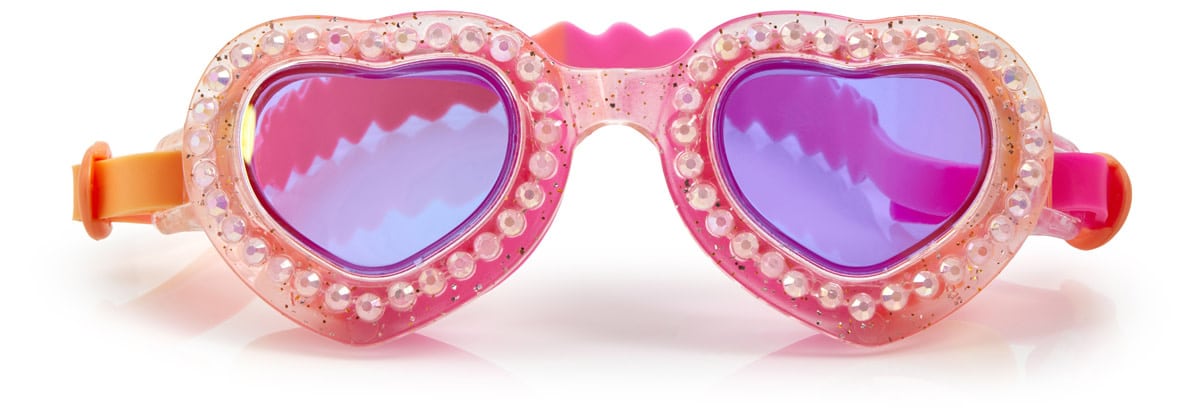 Bling2o - ZWEMBRIL: FIRST LUV - Heart Breaker, roze, siliconen, aanpasbare hoofdband, 100% UV bescherming, anti-condens, in doorzichtige bewaardoos, 6+