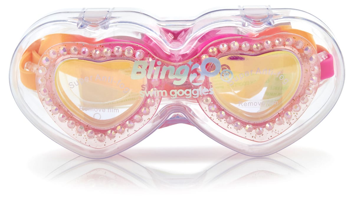 Bling2o - ZWEMBRIL: FIRST LUV - Heart Breaker, roze, siliconen, aanpasbare hoofdband, 100% UV bescherming, anti-condens, in doorzichtige bewaardoos, 6+