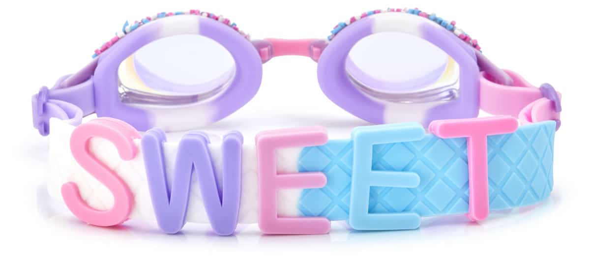 Bling2o - ZWEMBRIL: FUNFETTI - Non-Pareils Purple, paars, siliconen, aanpasbare hoofdband, 100% UV bescherming, anti-condens, in doorzichtige bewaardoos, 3+