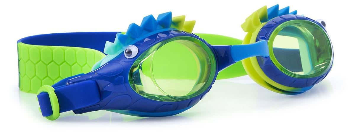 Bling2o - ZWEMBRIL: STRANGE THINGS - Creature Green, blauw, siliconen, aanpasbare hoofdband, 100% UV bescherming, anti-condens, in doorzichtige bewaardoos, 3+