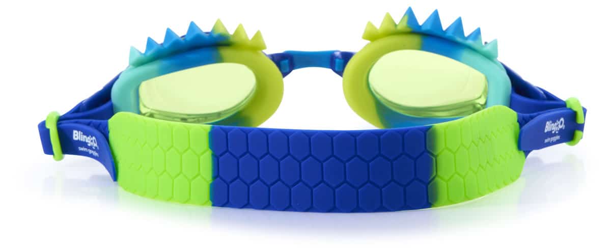 Bling2o - ZWEMBRIL: STRANGE THINGS - Creature Green, blauw, siliconen, aanpasbare hoofdband, 100% UV bescherming, anti-condens, in doorzichtige bewaardoos, 3+
