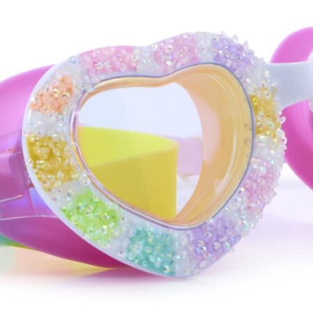 Bling2o - ZWEMBRIL: SWEET HEARTS - I Love Candy, meerkleurig, siliconen, aanpasbare hoofdband, 100% UV bescherming, anti-condens, in doorzichtige bewaardoos, 6+