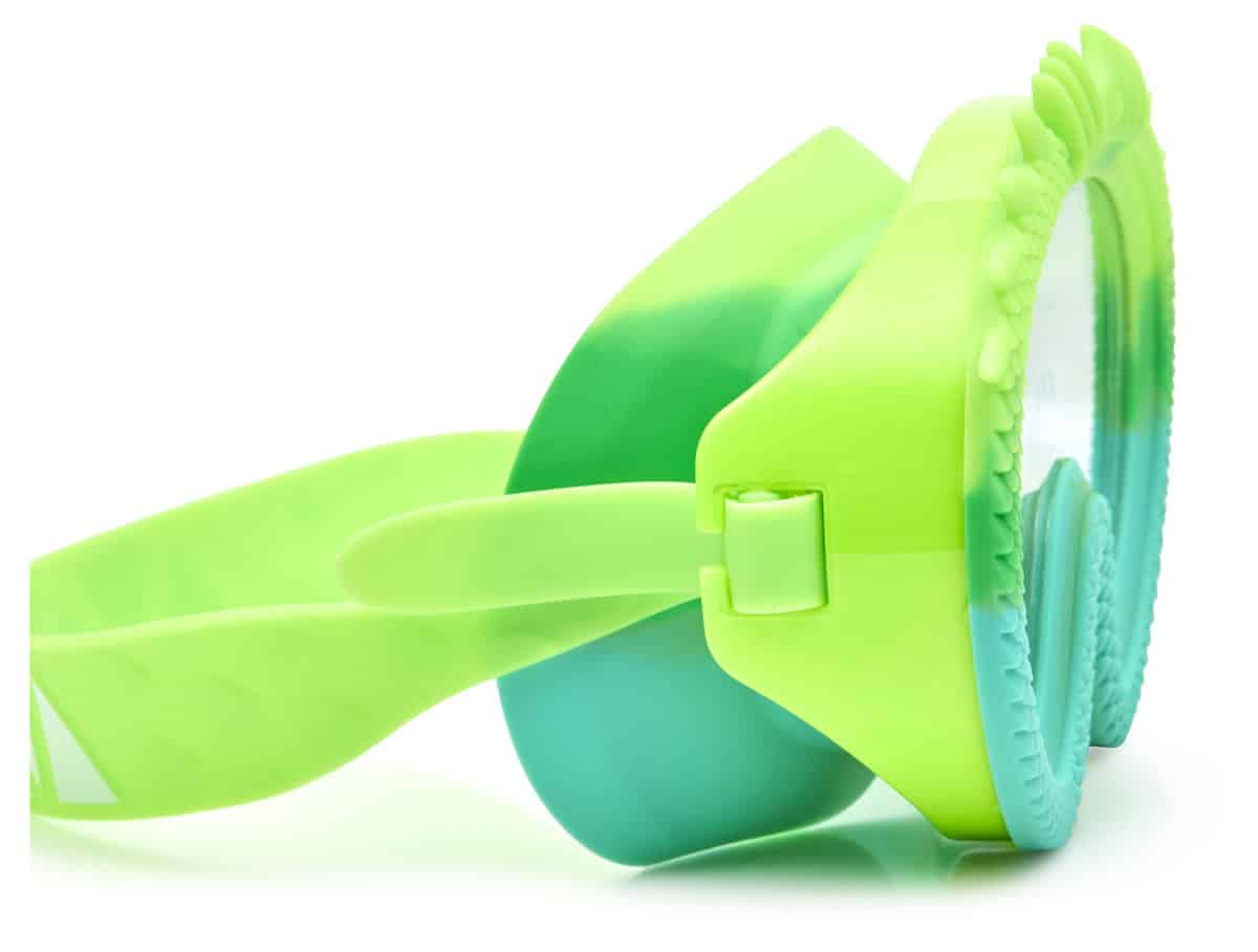 Bling2o - ZWEMMASKER: DRAGON - Green Glider, blauw, groen, siliconen, aanpasbare hoofdband, 100% UV bescherming, anti-condens, in doorzichtige bewaardoos, 6+
