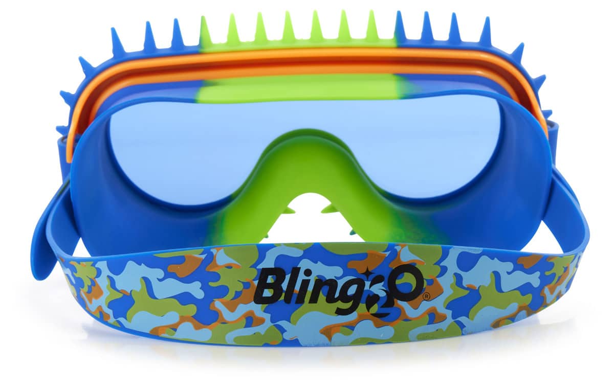 Bling2o - ZWEMMASKER: MONSTA MASH - Punk Scene Orange, blauw, groen, siliconen, aanpasbare hoofdband, 100% UV bescherming, anti-condens, in doorzichtige bewaardoos, 6+