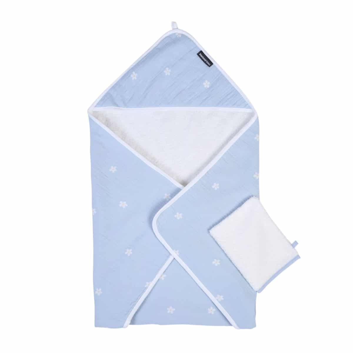 Childhome - Baby Badcape + Washandje - 80x80 Cm - Mousseline - Flower