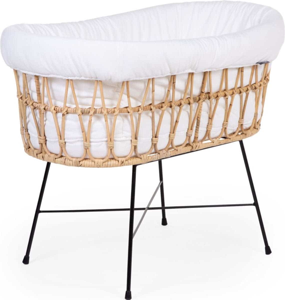 Childhome - Rattan Wieg - 90x51x70cm + Metalen Onderstel + Matras - Jersey Hoes Ecru