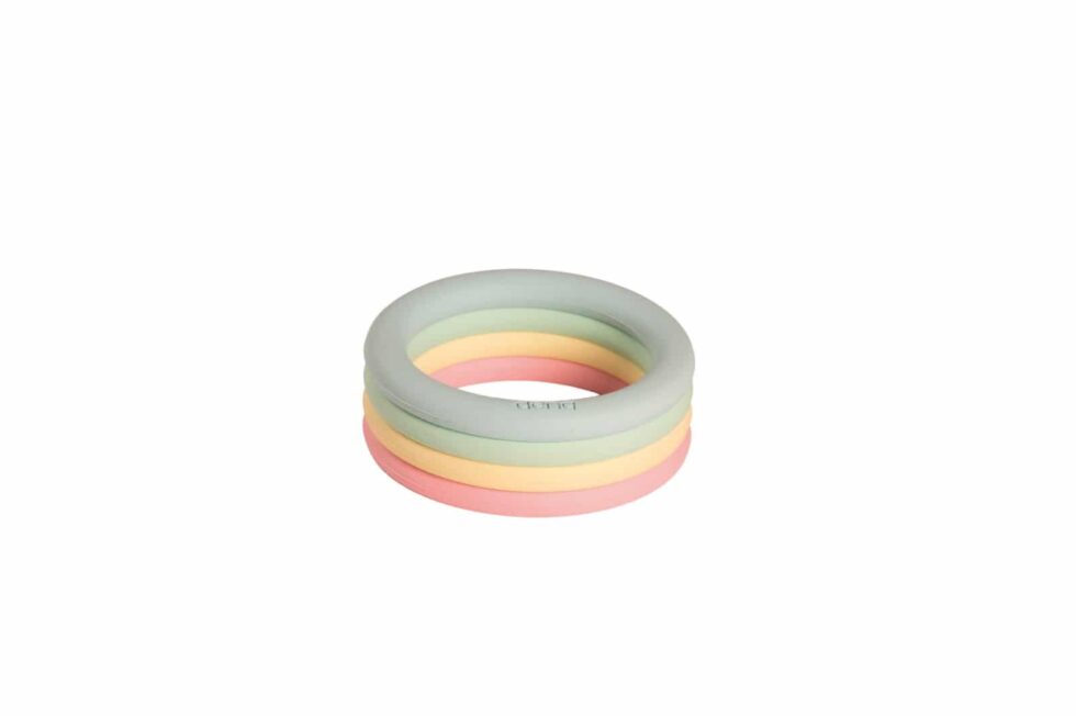 Dëna - Pastel: RINGEN 4x, in silicone, in doos, 0m+