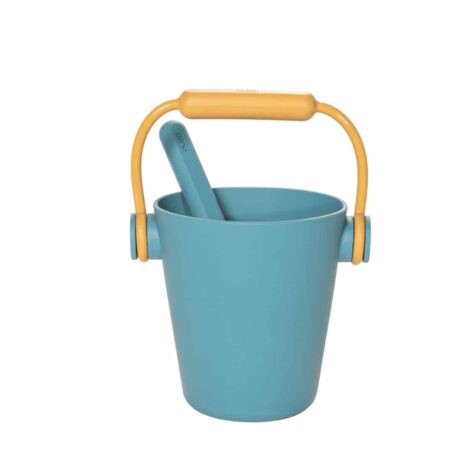 Dëna - Strandset: EMMER/GIETER met SPADE en ZANDSTEMPEL - blauw, in silicone, 18m+