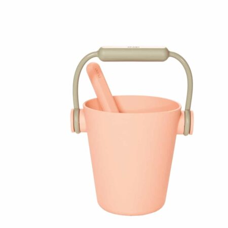 Dëna - Strandset: EMMER/GIETER met SPADE en ZANDSTEMPEL - roze, in silicone, 18m+