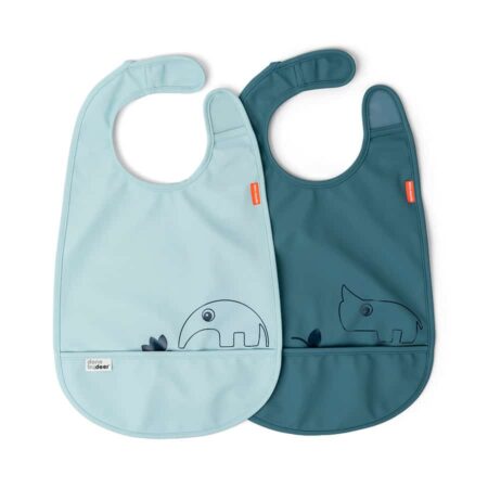 Done by Deer - Bib w/velcro 2-pack, Deer friends, Blue