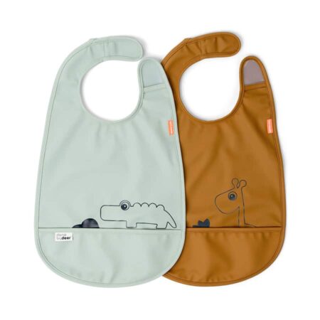 Done by Deer - Bib w/velcro 2-pack, Deer friends, Mustard/Grey