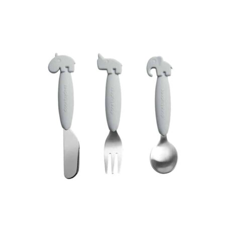 Done by Deer - Easy-grip cutlery set Deer friends Grey