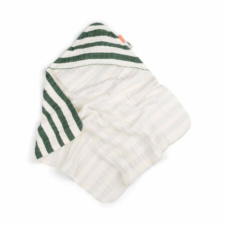 Done by Deer - Hooded towel GOTS Stripes Green