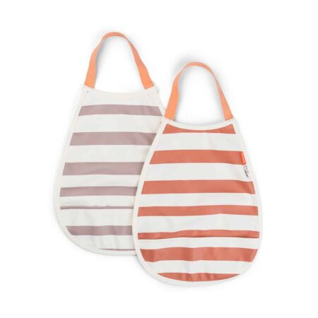 Done by Deer - Pull-over bib 2-pack Stripes Papaya/Powder