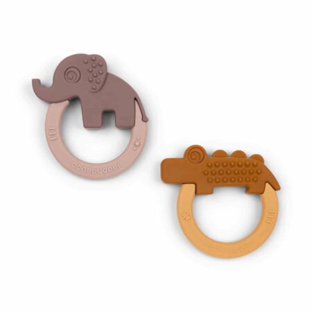 Done by Deer - Silicone teether 2-pack Deer friends Mustard/Powder