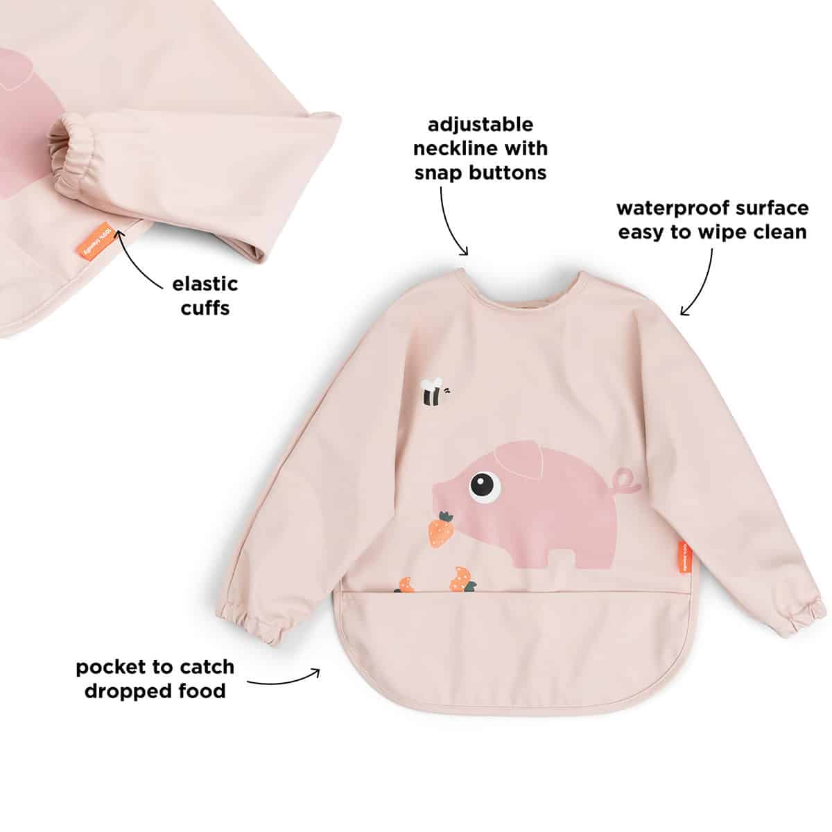 Done by Deer - Sleeved pocket bib Tiny farm Powder