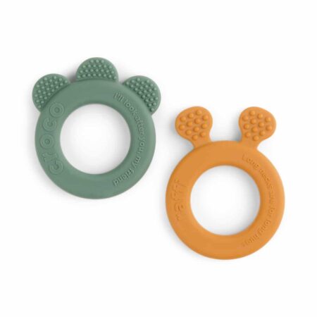 Done by Deer - Teether 2-pack Deer friends Mustard/Green