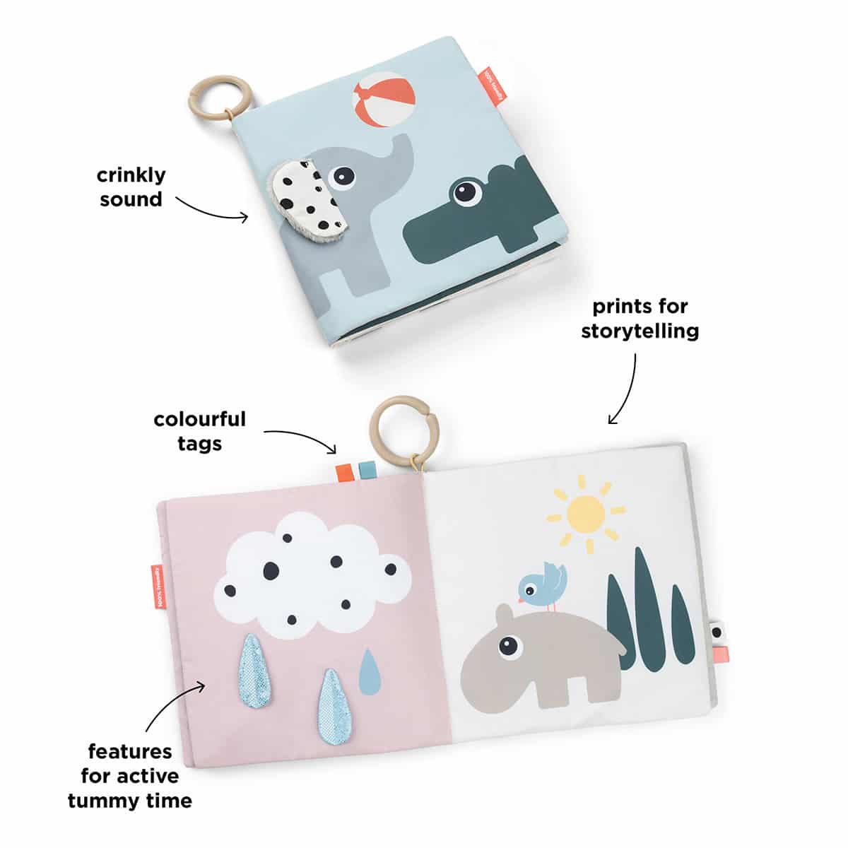 Done by Deer - Tummy time soft book Deer friends Colour mix