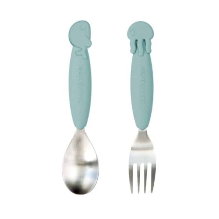 Done by Deer - YummyPlus spoon & fork set, Sea friends, Blue