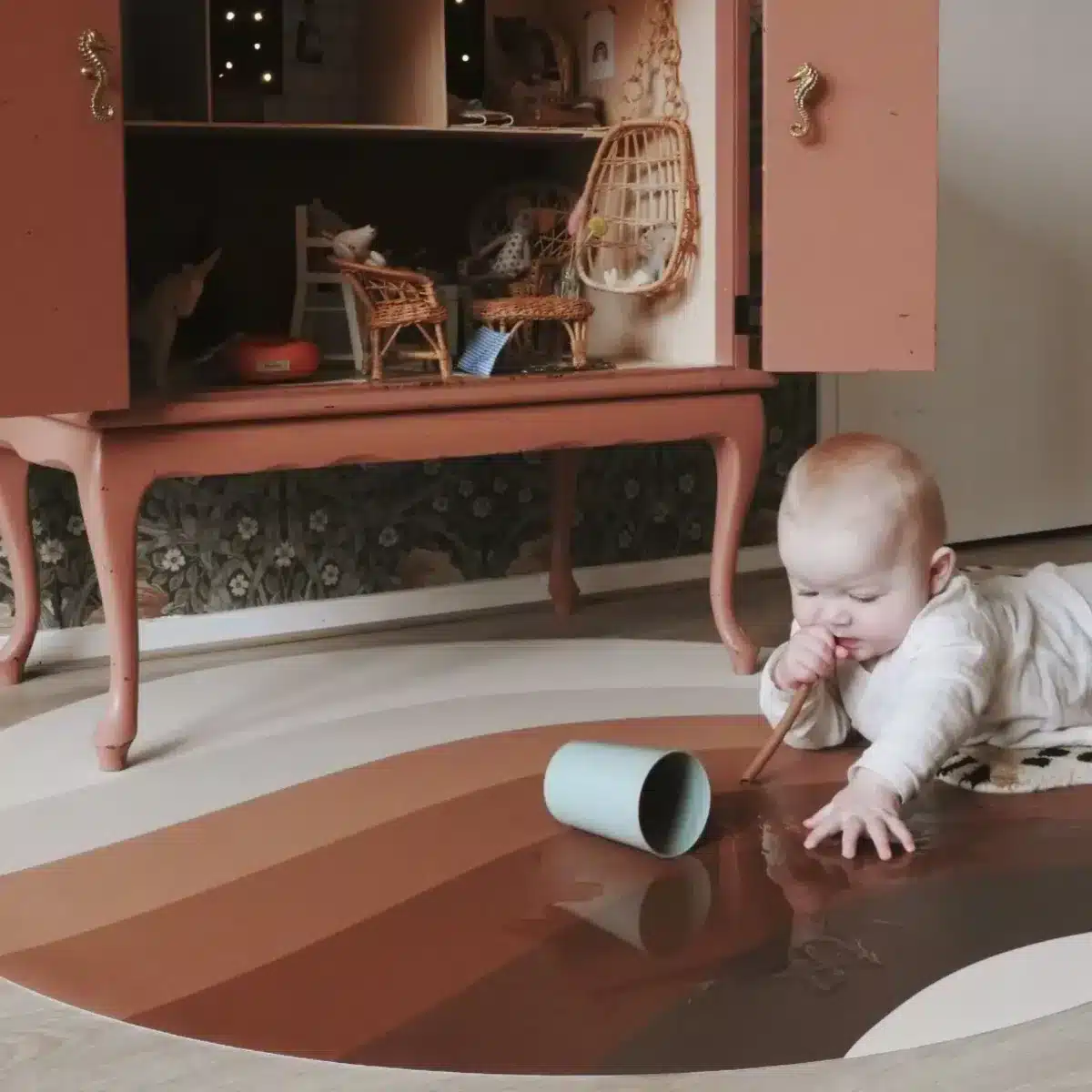 Eeveve - Round Splash Mat Retro Lines - Brown