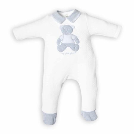 First - BO B rompersuit LONDON teddy- white-azzuro