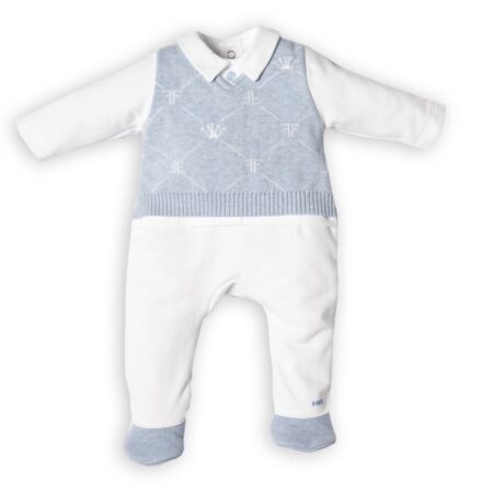 First - BO B rompersuit Signature shirt- white-azzuro