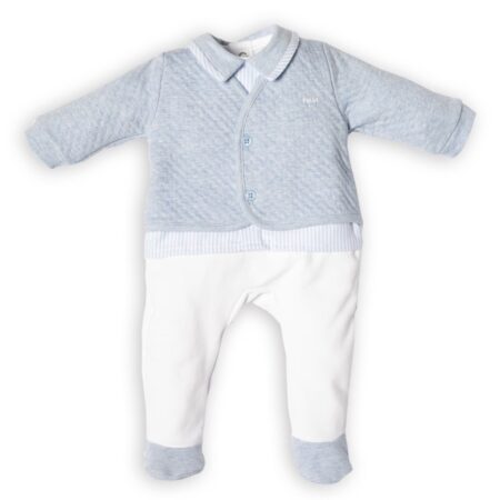 First - BO B rompersuit shirt+sweat- white-azzuro