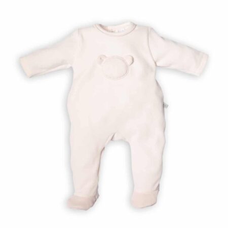 First - BO rompersuit velvet teddy bear fur fron - blush pink