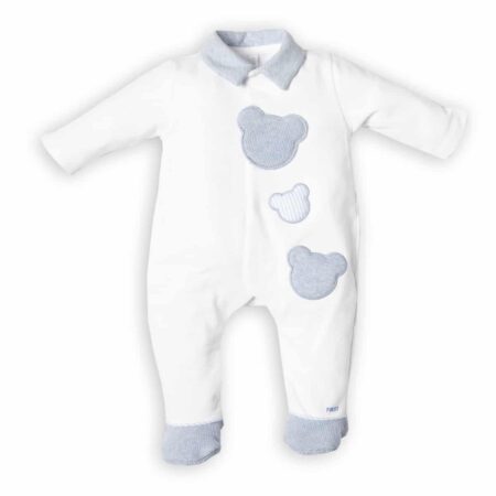 First - FO B rompersuit 3 teddy bears- white-azzuro