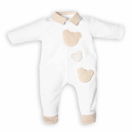 First - FO B rompersuit 3 teddy bears- white-beige