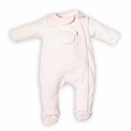 First - FO G rompersuit teddy bear frontside- blush pink