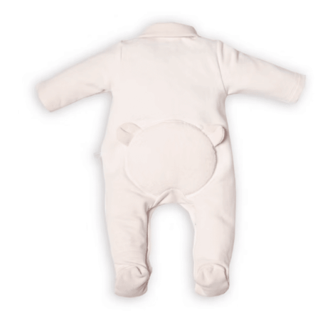 First - FO rompersuit fur teddy bear on backside - blush pink