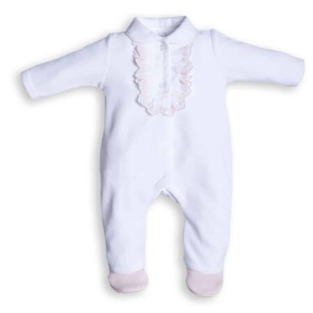 First - White pink Velvet rompersuit tie lace