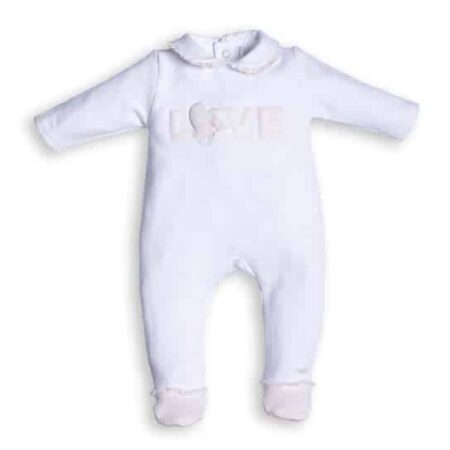 First - White pink rompersuit LOVE