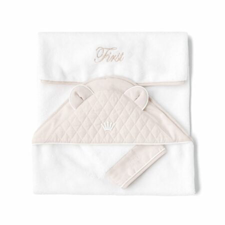 First - bath cape ARNE TEDDY EARS SILENT SANDS - white-beige