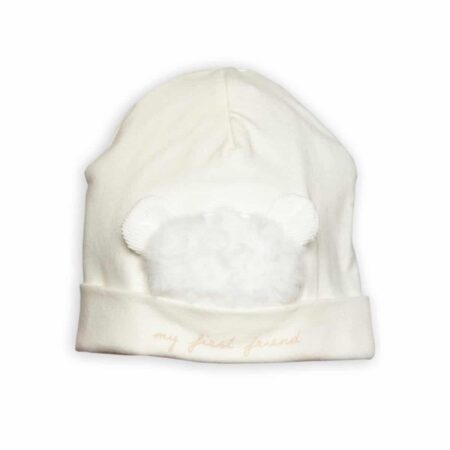 First - bonnet teddy bear fur- off white