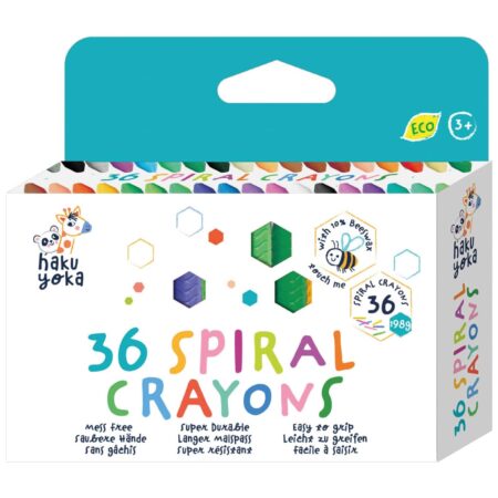 Haku Yoka - 36 WASKRIJTJES in SPIRAALVORM, bevat 10% bijenwas, in doos 12x3x11cm, 3+